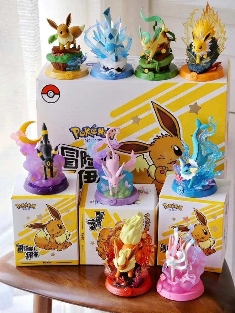 Anime Pokemon Funism Original Adventure Eevee Family Suit Blind Box Jolteon Sylveon Action Figure Collection Model Kids Toy Gift