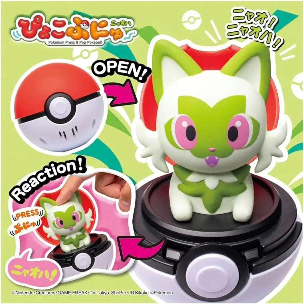 Original Pokemon Figure Toy Sprigatito Pikachu Gengar Psyduck Eevee Vocal Bounce Pinch Doll Anime Elf Ball Model Decoration